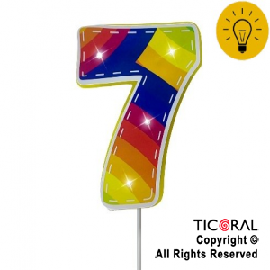 ADORNO PINCHE PARA TORTA LUMINOSO 3D NUMERO 7 MULTICOLOR x 1